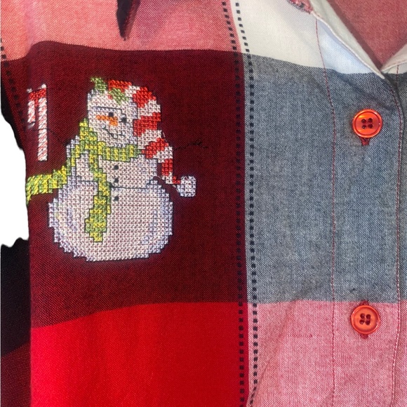 Dress barn size 3X Christmas plaid holiday button down plus size cross stitched - Picture 6 of 13